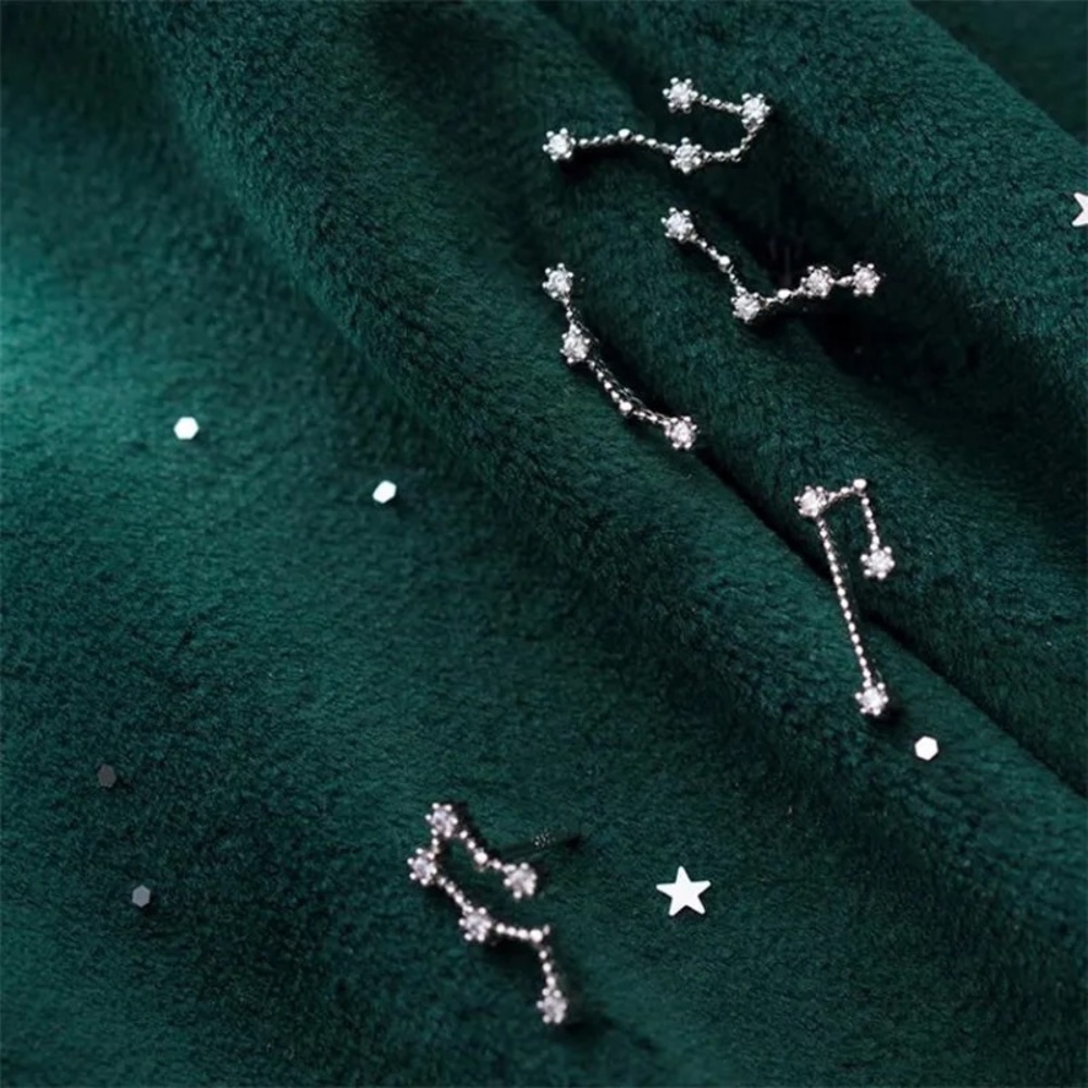 Sagittarius Constellation Star Galaxy Space Astrology Zodiac Sign Silver Earring - Picture 8 of 9